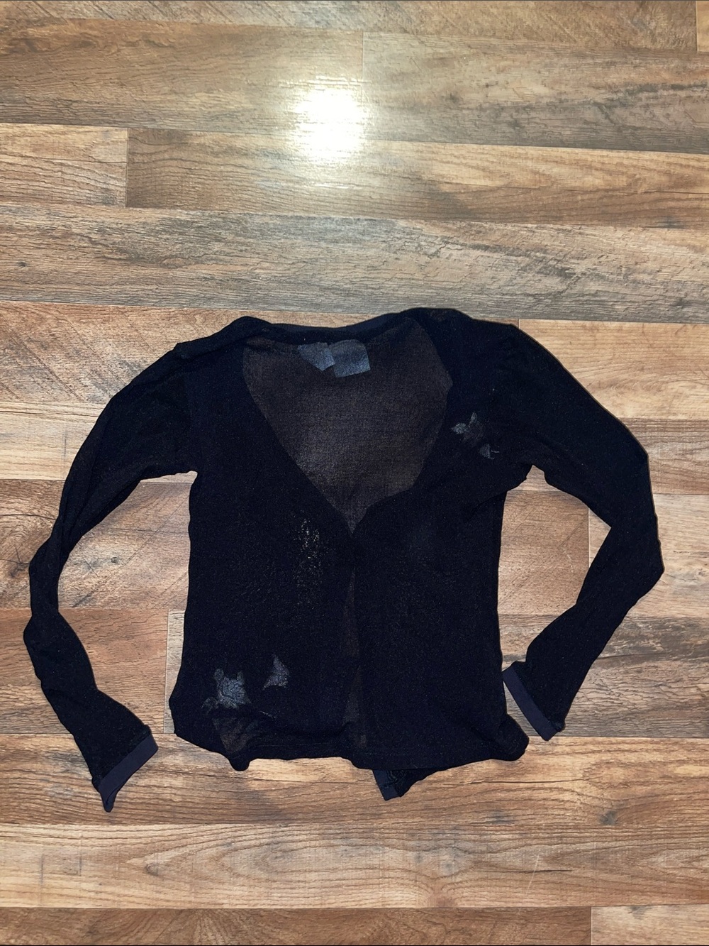 Y2K Vintage Sheer MODA INTL Black Embroidered V-Neck Cardigan size Small - Picture 5 of 5